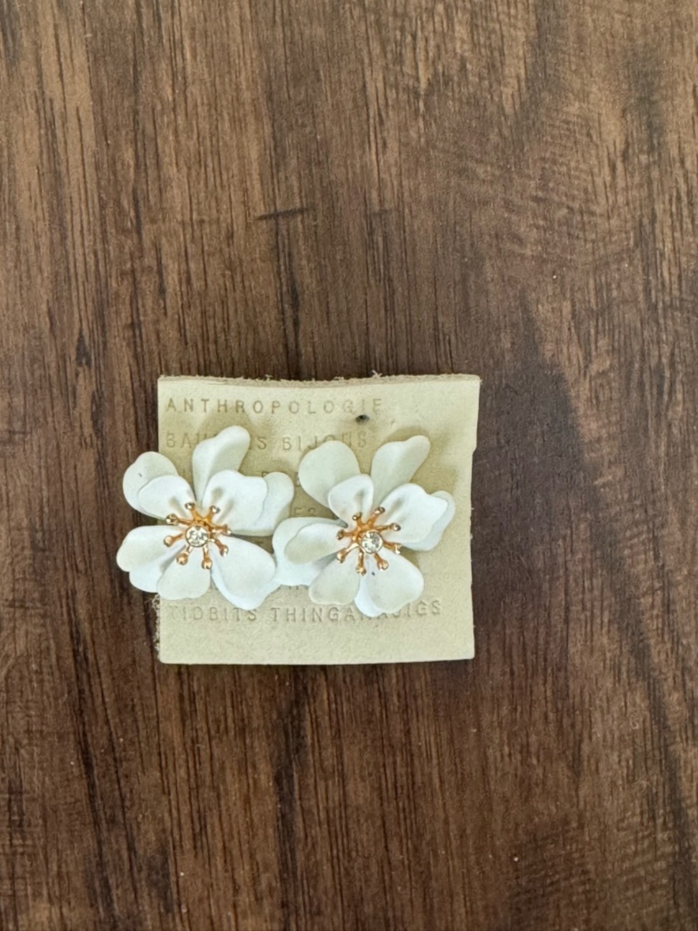 Anthropologie White Floral Stud Earrings with Gold Centers